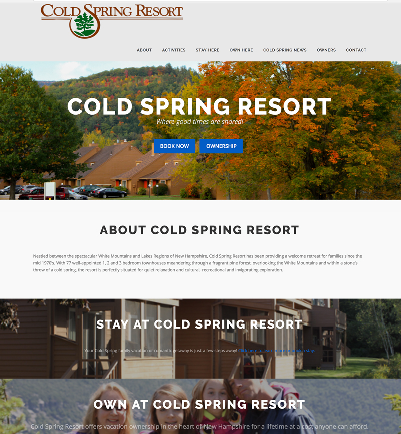 Cold Spring Resort website concept and design in New Hampshire, by EVP Marketing and Media