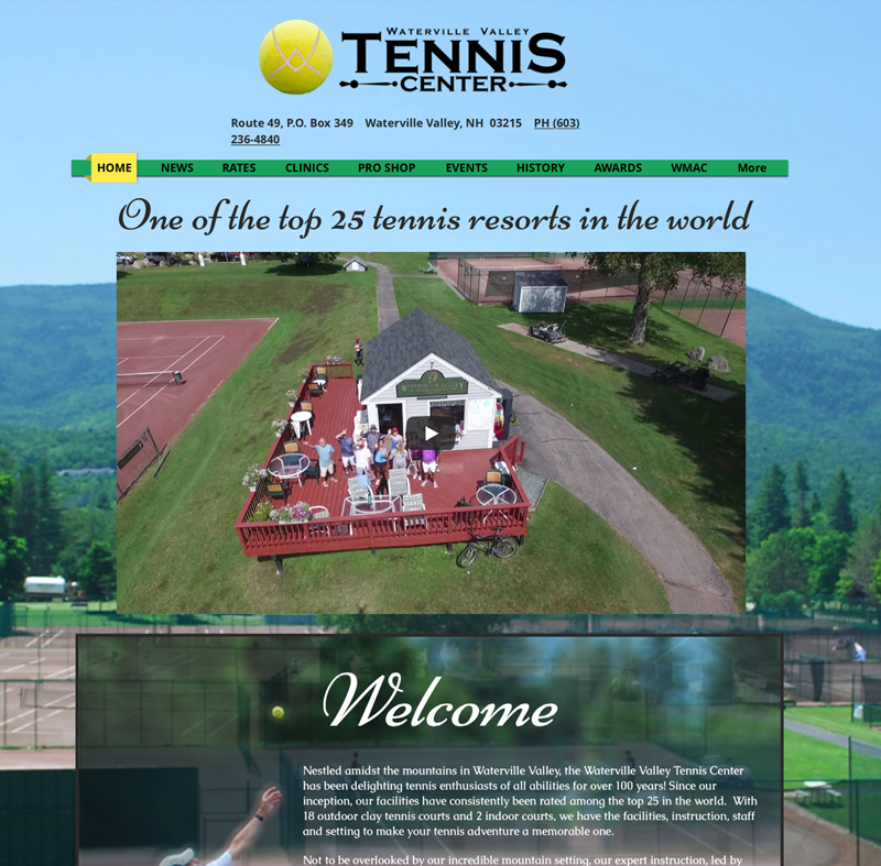 Waterville Valley Tennis Center website in New Hampshire