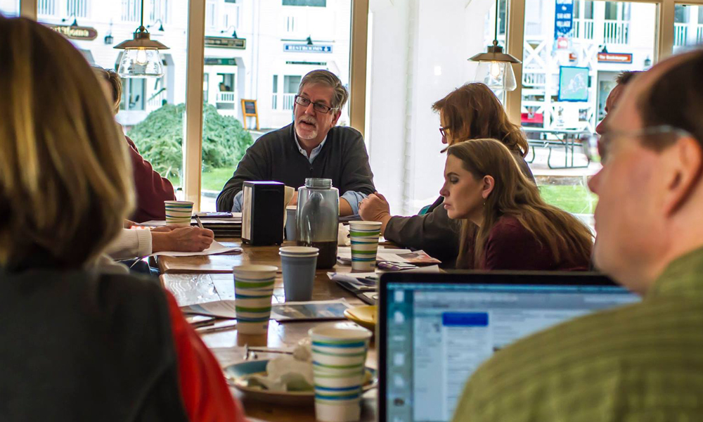 Peter Adams of EVP Marketing and Media hosting a marketing meeting in Waterville Valley, New Hampshire